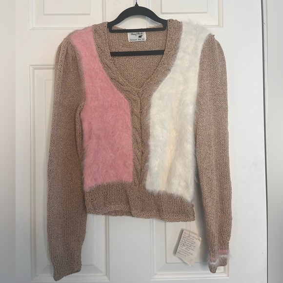 Vintage Deadstock Handmade Neapolitan Colour-block Angora Blend Sweater S/M - Picture 2 of 9